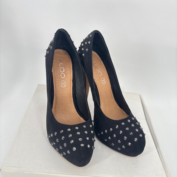ALDO Studded Heels Black Suede‎ Leather Party Stiletto Pumps Size 8 - Picture 1 of 6